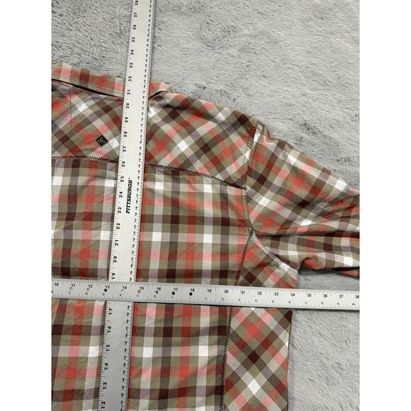 Prana Shirt Mens XL Red Brown White Plaid Slim Fit Polyester Button Up Outdoor - Picture 10 of 13